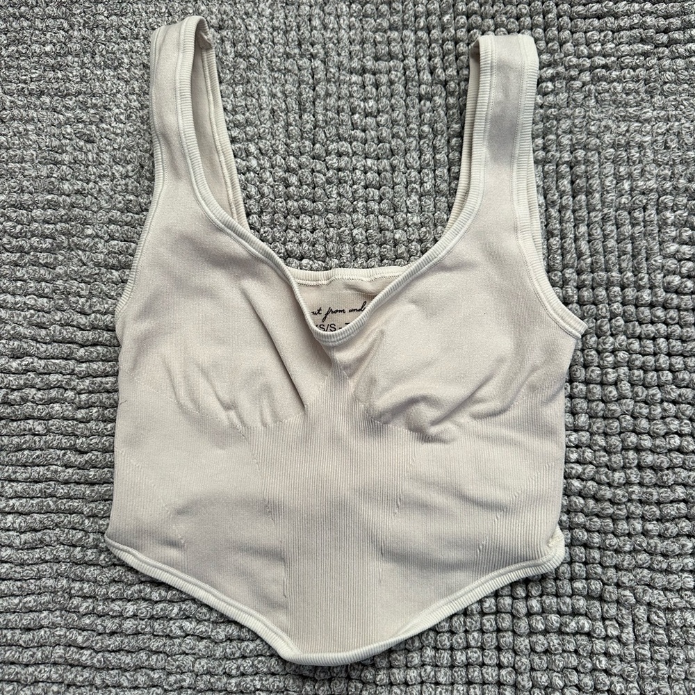Urban Outfitters Cream Ribbed Crop Tank Top
